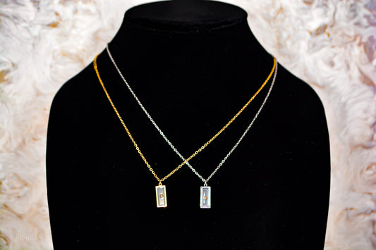 Rectangle Pendent Mustard Seed Necklace